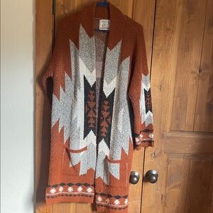 Aztec open knit cardigan duster